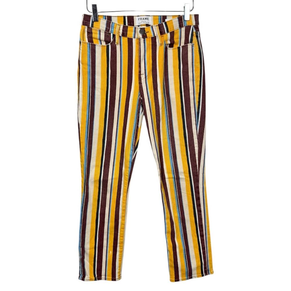 Frame Denim Le High Straight Painterly Stripe 28 Funky Retro Bold Print Stretch - Picture 2 of 6